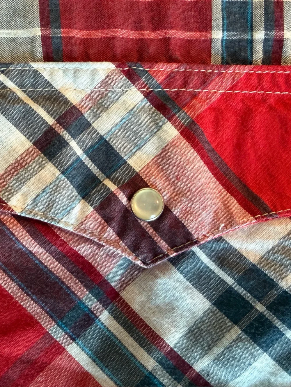 Levi's Red and White Plaid Short-Sleeve Button-Down Shirt, Pearl snap